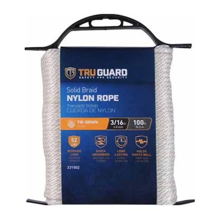 Mibro Group 0.18 in. x 100 ft. Tru-Guard White Solid Braided Nylon Rope 231502